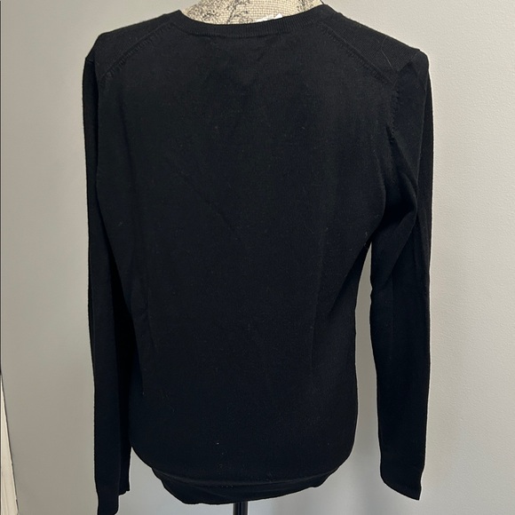 Lord & Taylor Black Sz Large 100% Pure Merino Wool V Neck LS Pullover Sweater - Picture 4 of 6
